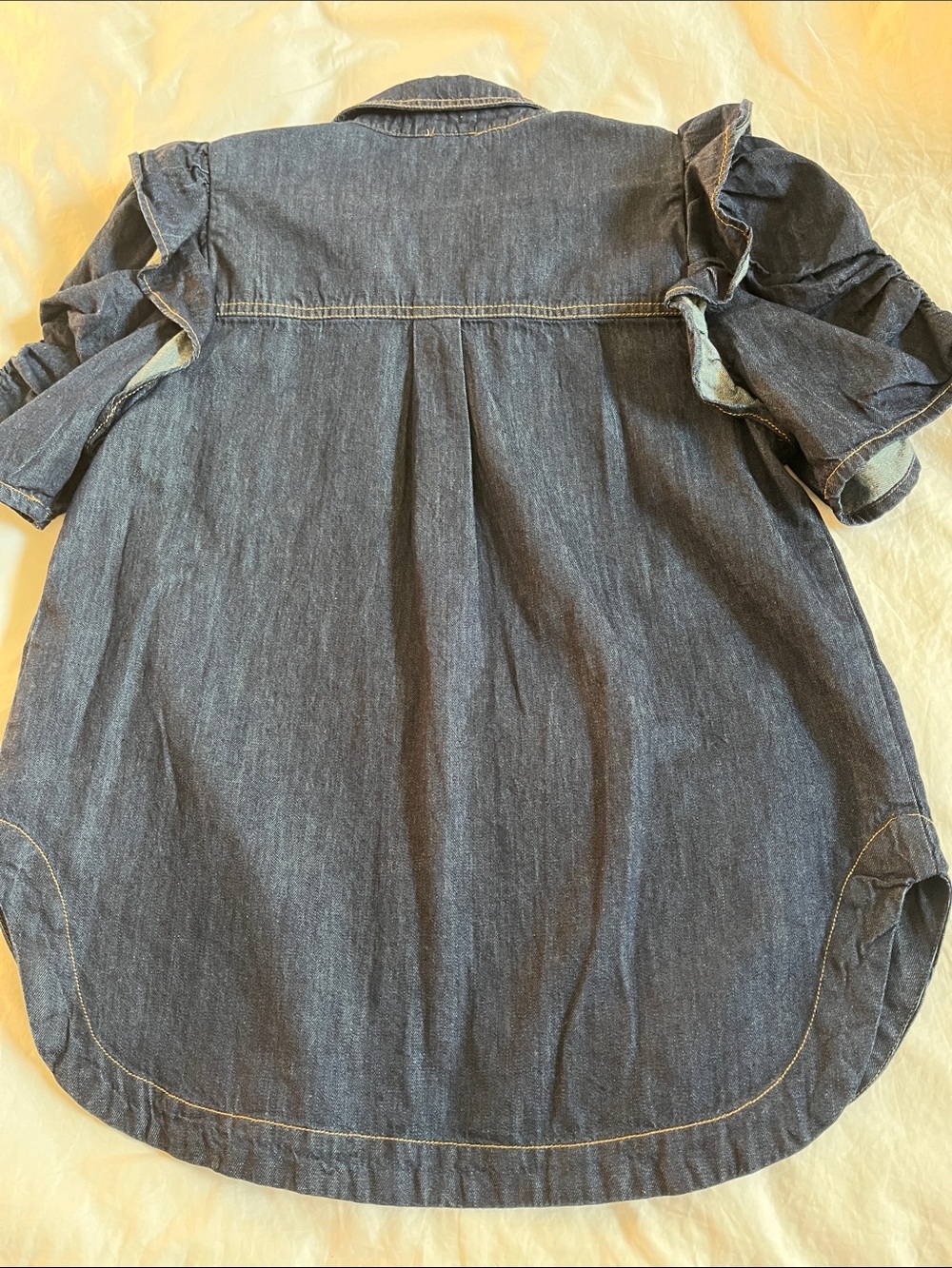 Ozzi Ruffle-Sleeve Buttondown Shirt by Pilcro Anthropologie denim puff sleeve - Picture 8 of 9